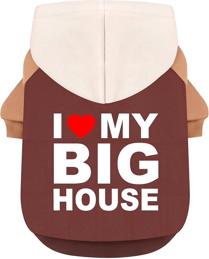 Fashionable Dog Hoodie – Soft & Warm Dog Sweater with Leash Hole,Pet Hooded Sweatshirt for Cats and Dogs with Broad Chests (e.g., French Bulldogs, Pitbulls) (Brown(House), Medium/Large)