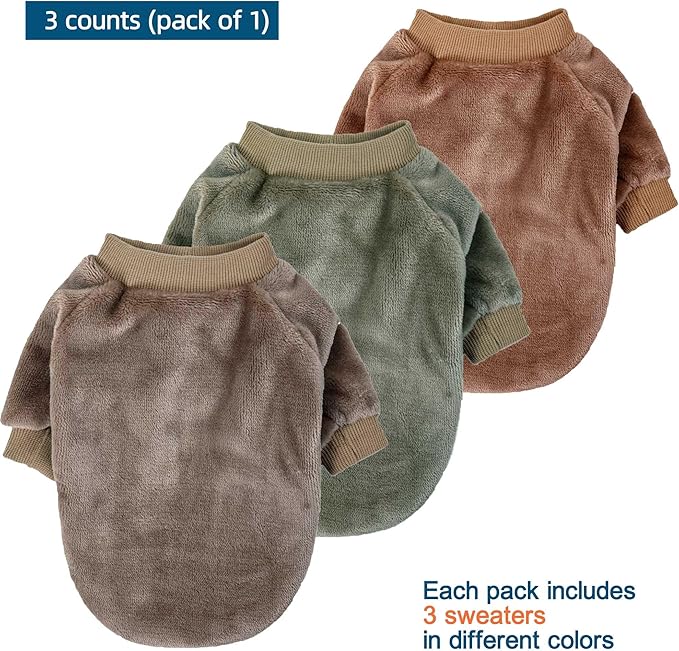 Dog Sweater | 3-Pack Clothes Jackets XXS - XXL for Small Dog Breed (Male & Girl), Super Soft Winter Coats Sweaters for Dogs and Cats, Pet Apparel Outfits (Brown,Khaki,Olive, X-Small)