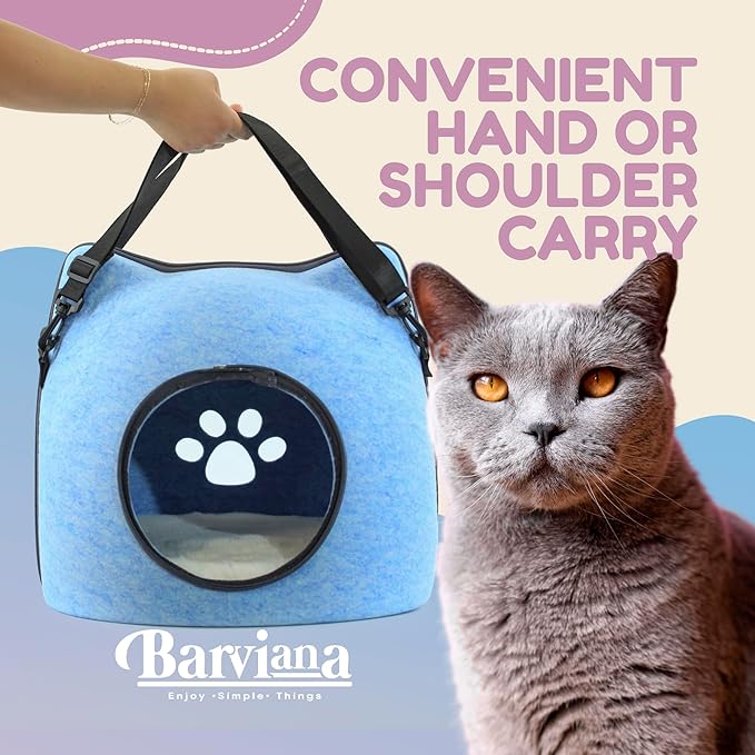 Cat Cave Bed for Indoor Cats – Felt Covered Hideaway with Cushion, Foldable Enclosed Pet House, Portable Cozy Cave Bed for Medium & Large Cats (Blue)