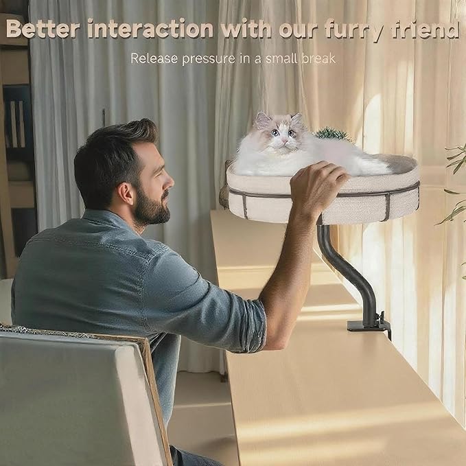 Cat Desk Bed with 360° Rotating Mount Attachment - Space-Saving Cats Hammock for Home Office/Computer Desks, Washable All-Season Indoor Pet Nest - Comfortable Perch (13.5IN-17.5IN)