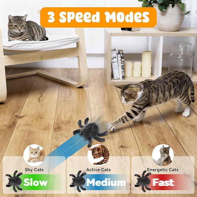 Pawingcat Cat Toys Interactive Remote Control Cat Toy Horror Spider Moving Cat Toy 2 Modes Interactive Cat Toys for Indoor Cats with 3 Speeds