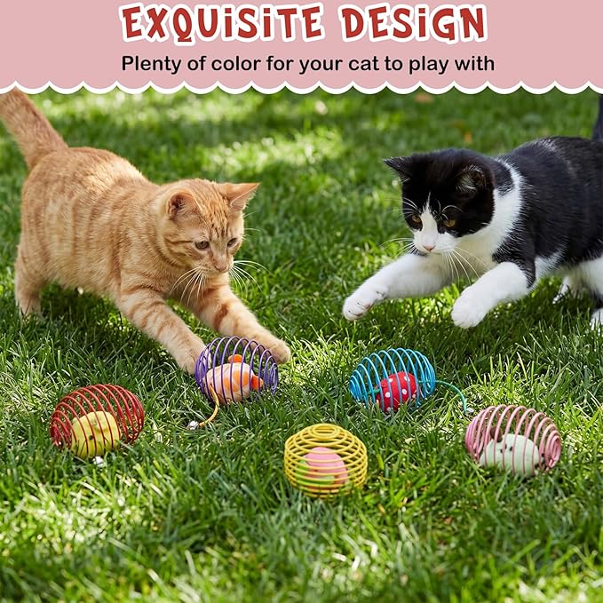 Jecery 5 Pcs Cat Spring Balls Toys Stretchable Rolling Balls Colorful Playful Coils Interactive Action Toy Caged Rats for Kitten Pet Supplies (Fruit Mouse,Multicolor)