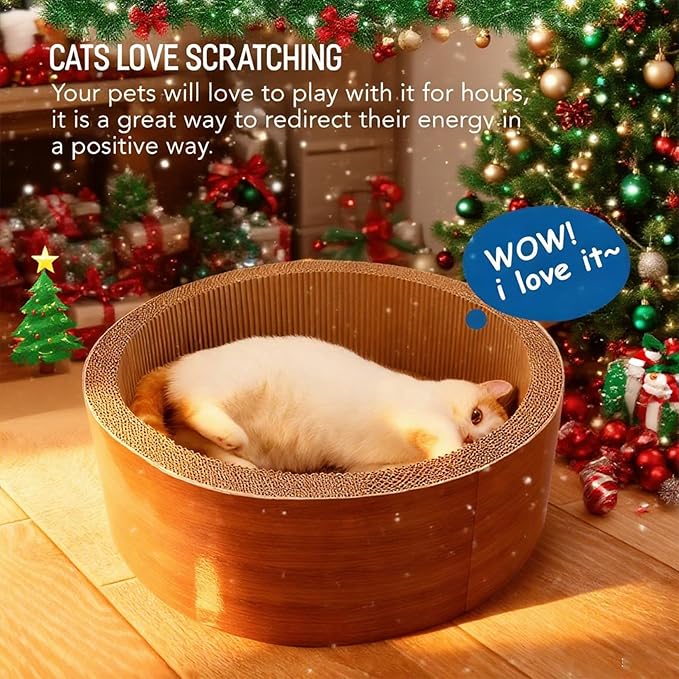 Cat Scratcher Post & Board, Round Cat Scratching Lounge Bed, Durable Pad Prevents Furniture Damage, 17.32'' x 17.32''x 6.11''
