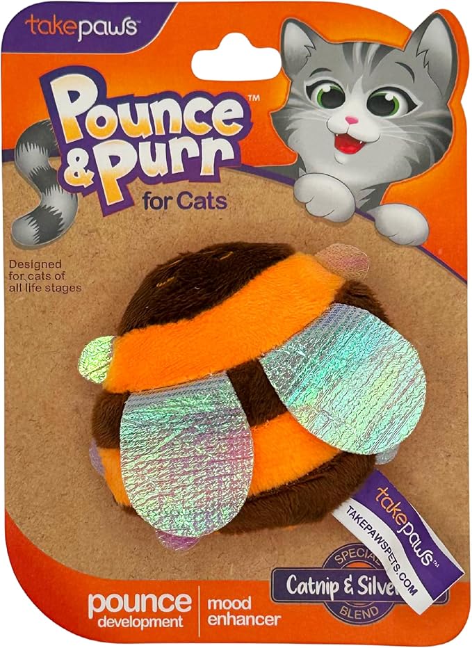Pounce & Purr® Plush Cat Toys, Catnip & Silvervine Infused, Shiny Iridescent Accents, Interactive Play Toys for Cats & Kittens (Bee)