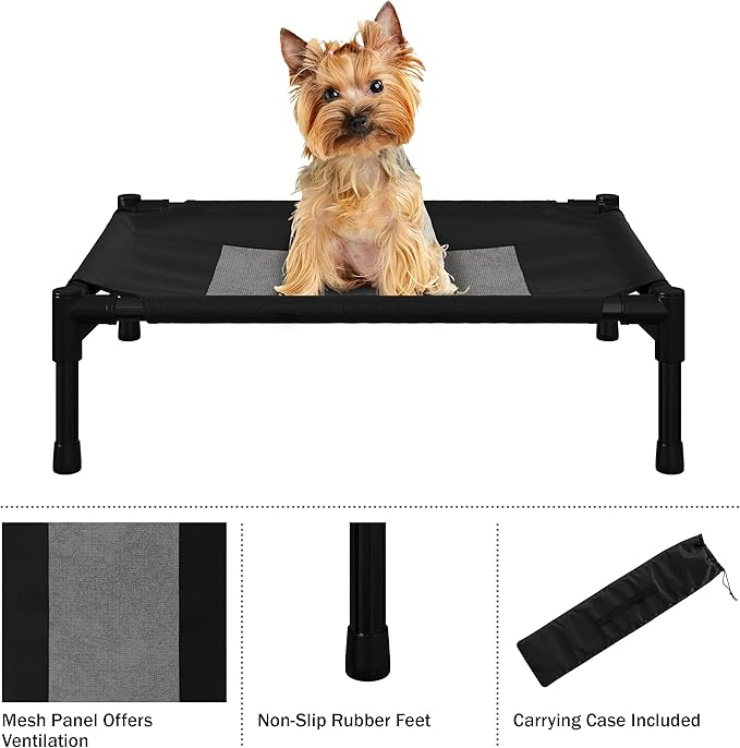 Elevated Dog Bed - 24.5x18.5-Inch Portable Pet Bed with Non-Slip Feet - Indoor/Outdoor Dog Cot or Puppy Bed for Pets up to 25lbs by PETMAKER (Black)