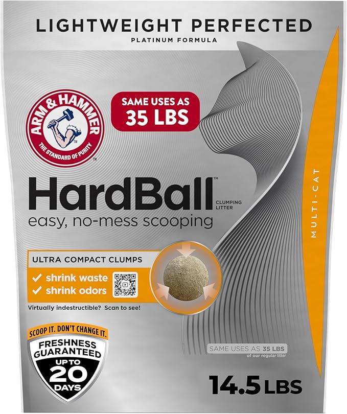 ARM & Hammer Hardball Lightweight 5-in-1 Clumping Cat Litter, 24/7 Odor Control, Long-Lasting Non-Clay & 99.9% Dust-Free Multi-Cat Formula, Garden Bloom Scent, 14.5 Lbs