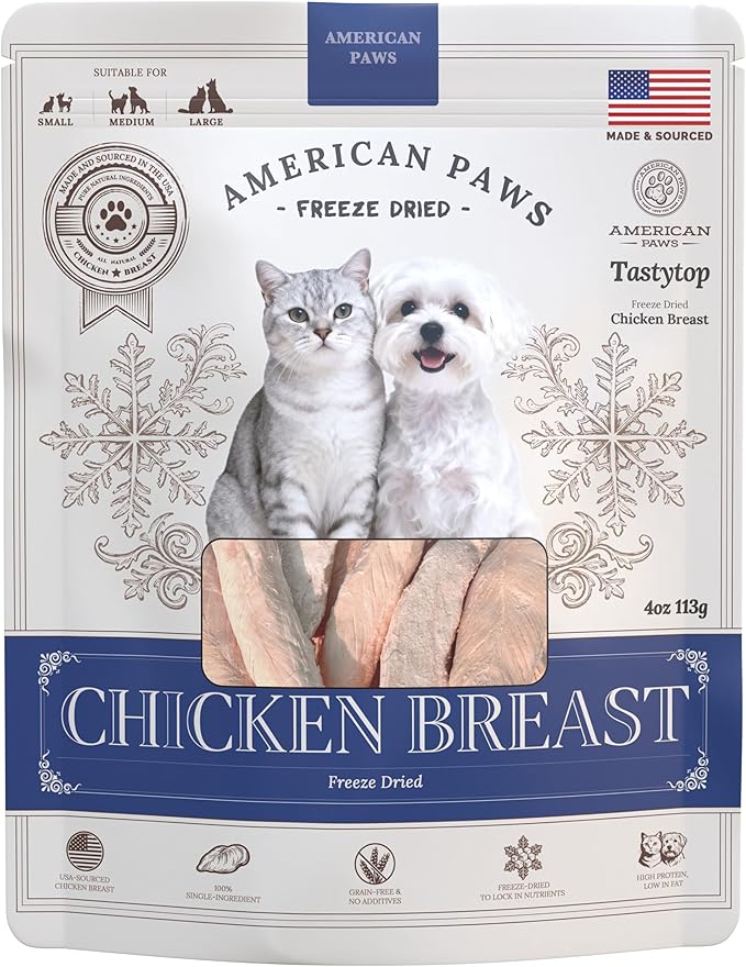 American Paws Freeze Dried Chicken Breast Tenders - Dog Treats & Cat Treats, Dog Training Treats for Small & Medium Dogs, Healthy Freeze Dried Dog & Cat Treats, Made in USA 4oz