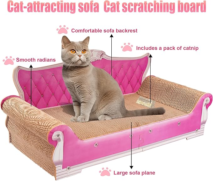 COOZMENT Scratching Sofa, Couch Shaped Thick Scratching Cardboard, Lounge Bed for Indoor Rest&Play, Sofa Scratcher Pad (Pink, 27.6" L X 12.4" W X 11.8" H)