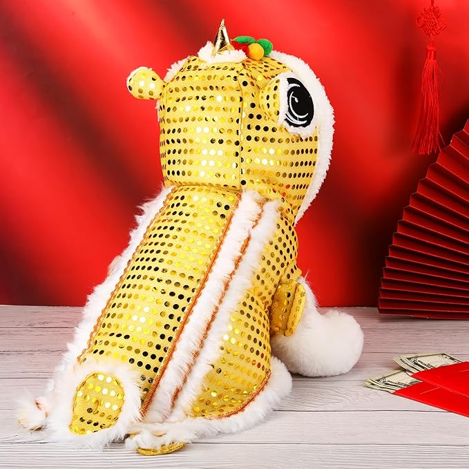 LEIFIDE Lion Dance Dog Costume Chinese New Year Pet Costume with Sequins Chinese Lion Dance Cloth Dog Clothes Hoodies Coat for pet New Year Spring Festival Dress up(2X-Large,Gold)