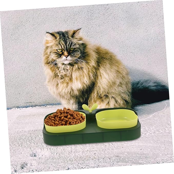 Sosoport Cat Food Feeder Non- Base Pet Bowl for Cats and Dogs Easy Feeding and Watering Green Stable Structure
