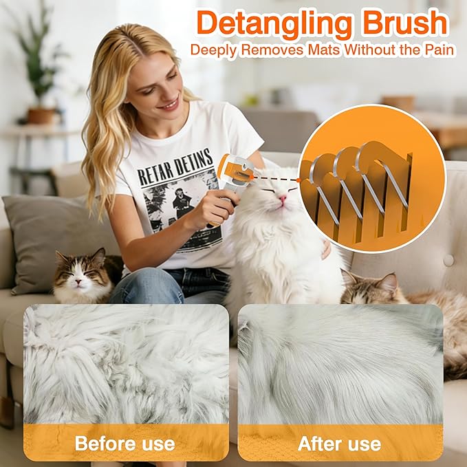 Cat Steam Brush,5-in-1 Self-Cleaning Steam Cat Brush with 3 Swap-in Heads (Grooming,Dematting,Deshedding),Spray Hair Removal Comb for Softens Fur & Reduces Static,Includes Waterless Shampoo