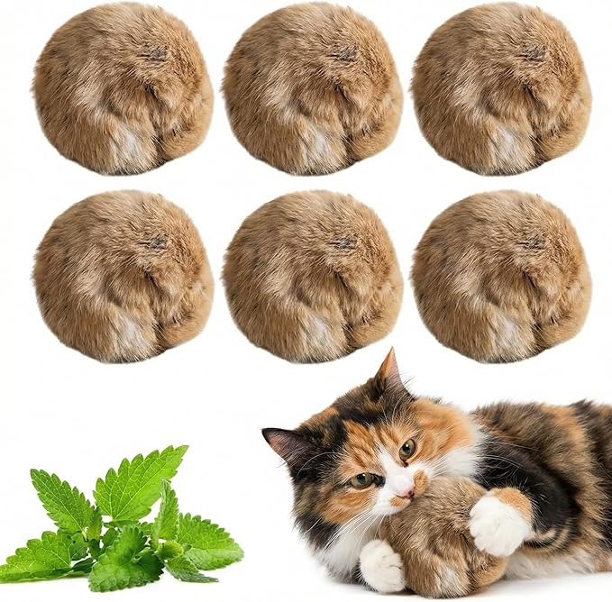 Rabbit Fur Ball Cat Toys,6 Pack Soft Fluffy Catnip Toy Balls for Indoor Cats,3.15 Inch Furry Cat Exercise Ball for Hunting Instinct&Bunny Kicks,Washable Interactive Cat Toy for Chasing & Bonding(6PC)