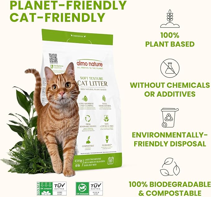Natural Unscented Cat Litter - 10 lbs - Plant-Based, Clumping, Biodegradable, Non-Toxic, Compostable, Eco-Friendly, Odor Control, Low Dust, Safe for Cats & Kittens. (Pack of 2)