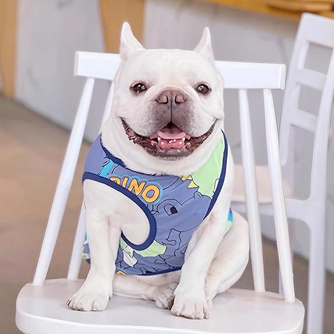 Dog Shirts for Small Medium Dogs French Bulldog Clothes,Funny Dog Dinosaur Shirts Frenchie Clothes for Pets, Breathable Puppy Sweatshirts Cotton Tank Top Costume Cats Tshirts,Blue,S
