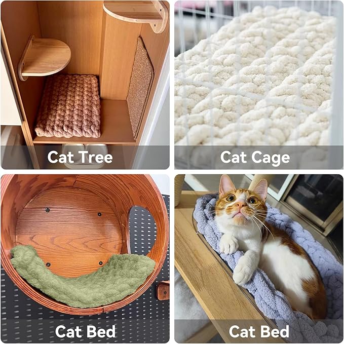 Cat Knitted Bed Mat Square Cushion, Soft Breathable Self-Warming Pad Indoor Washable Kitty Kneading Comfort Cats Dogs (Oatmeal,23.6" x17.7")