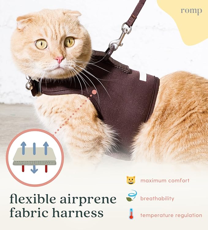 Cat Harness, Collar & Leash Set - Escape Proof Adjustable Choke Free Velcro Harness Vest for Walking Cats & Kittens (Sable Brown, Large)