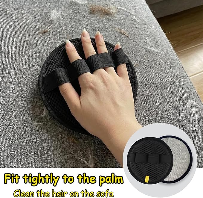 2Pack Pet Hair Removal Glove for Cats and Dogs, Four-Finger Circular Design with Soft Lining and Hanging Loop, Reusable Pet Grooming Gloves for Clothing, Carpet, Car Seats (Black)