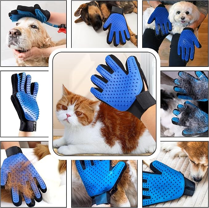 Blue Pet Hair Remover Gloves - 1 Pair, Pet Grooming Gloves | Cat Hair Remover | Gentle Deshedding Brushes for Dogs, Cats & Horses | Dog Washing Gloves