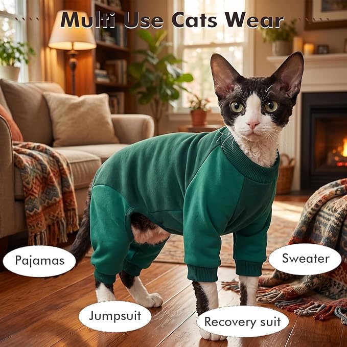 DENTRUN Cat Recovery Suit with Legs - Shedding Control & Anti-Licking Onesie, Stretchy Surgical Recovery Suit Cute Cat Clothes Indoor Soft Material for Comfort and Warmth for Pets