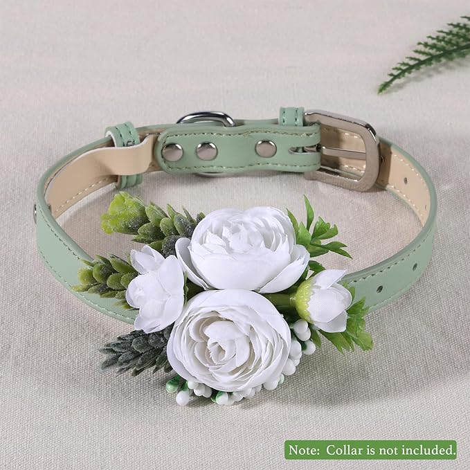 Pet Collar Flower Dog Wedding Flower Bow Tie Removable Floral Accessory for Dog Collar Elegant Rose Charm for Wedding Ceremony Puppies Cats Grooming, Pet Photo Prop (White)