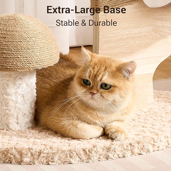 Aesthetic Flower Cat Tree Tower with Scratching Post for Indoor Cats, 30" H Modern Cat Tree with Wood Sculpted Branch, Flower Cat Beds, Mushroom Scratcher & Interactive Squeaky Toy, Pink