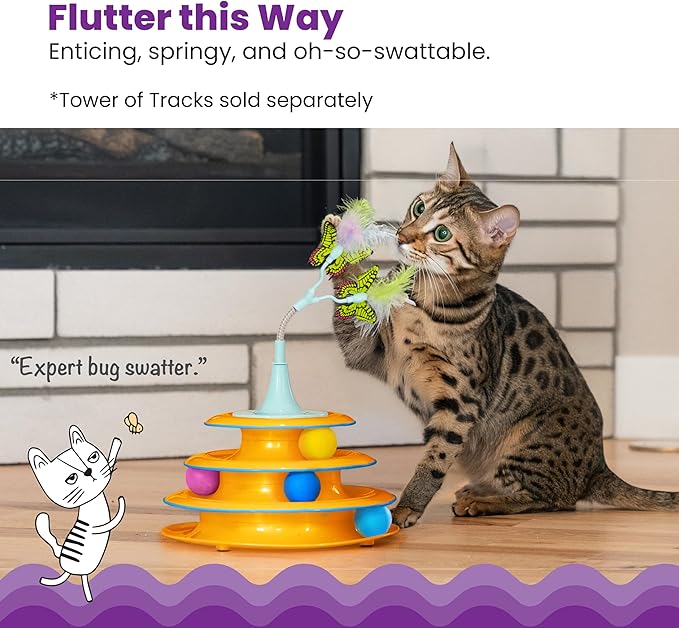 Catstages 2-in-1 Bouncy Flutter Bug Spring Cat Toy – Interactive Standalone or Ball Track Add-On, Blue