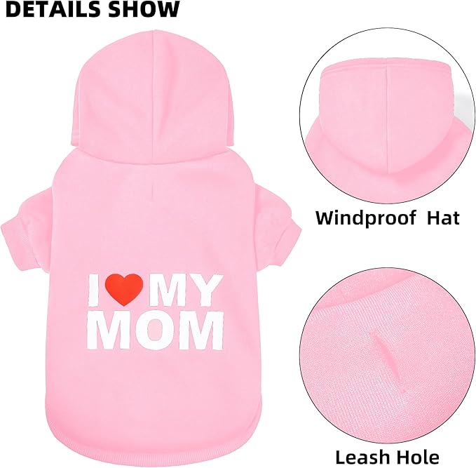 Dog Sweater Dog Hoodie Cold Weather Dog Coat Hooded Sweatshirt for Puppies,Cats, Small Medium Large Dogs (Pink(Mom), X-Small)