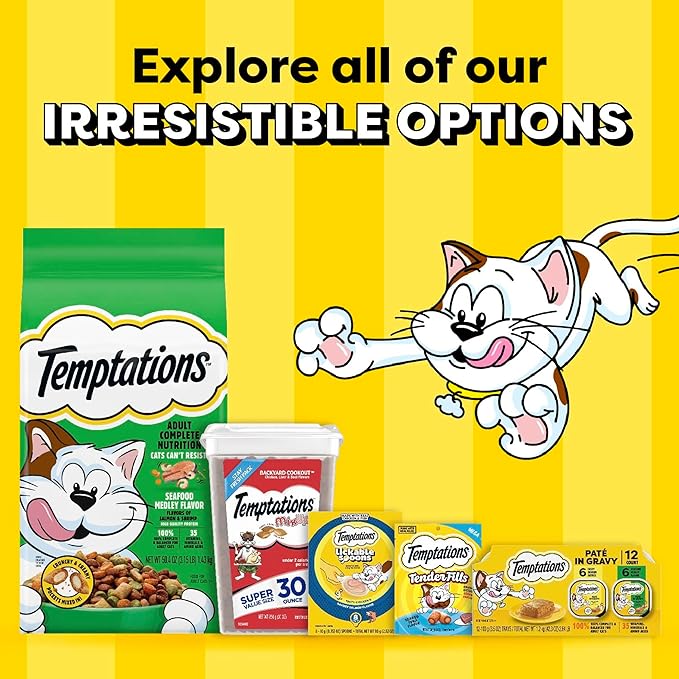Temptations Pate in Gravy Adult Wet Cat Food Tasty Chicken Entree, Seafood Medley, Backyard Cookout, and Catnip Fever, 3.5 oz. Trays (24 Count, Pack of 1)