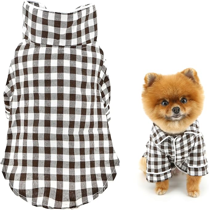 SMALLLEE_LUCKY_STORE Dog Pajamas for Small Medium Dogs Cats Soft Pet Sleepwear Shirts Comfortable Lapel Pjs Loungewear Clothes Bulldog Chihuahua Yorkie Two-Legged Outfit, Coffee, S