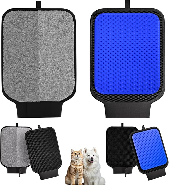 2 Pack Pet Hair Removal Glove, Pet Hair Remover Tool with with Wrist Strap, Gentle Shedding Silicone Brushes for Dogs & Cats, Efficient Pet Hair Gloves for Couch Carpet Clothing