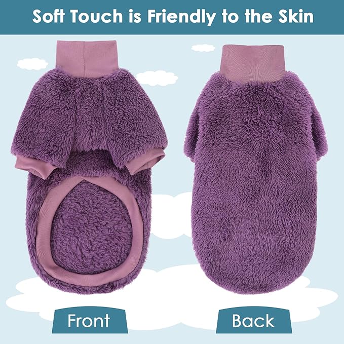Sphynx Cat Sweater, Hairless Cats Turtleneck Pullover Kitten Sweaters for Cats Only, Warm and Soft Cat Pajamas Shirt with Sleeves Pet Winter Clothes Fleece Jumpsuit for Puppy, Purple M