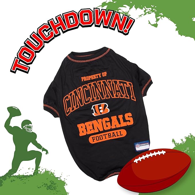NFL Cincinnati Bengals Dog T-Shirt for Pets, Size Large. Officially Licensed Pet Shirt with Team Logo, Soft Stretchable Comfort Fit Apparel for Dogs & Cats
