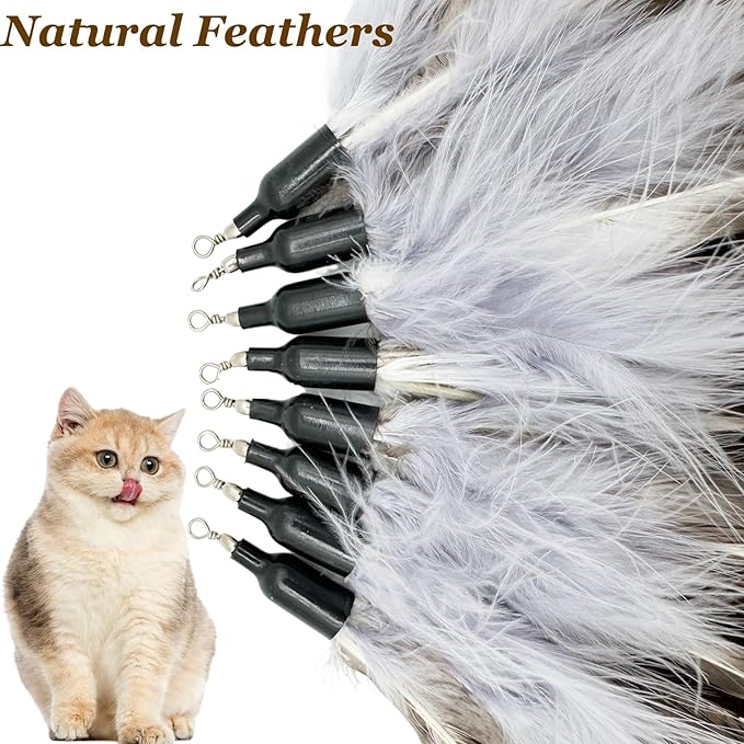 Cat Feather Toys Refills Da Bird Feathers Refills, 8 Pieces Cat Wand Replacement Feathers for Cat Toy, Brown 8PCS