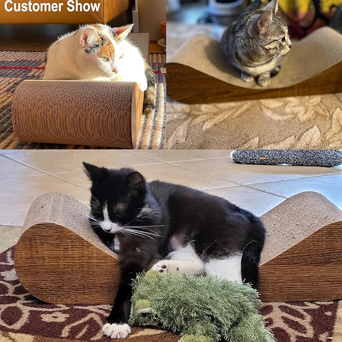 FluffyDream Cat Scratcher Cardboard Lounge Bed, Cat Scratching Pad, Pet Lounger (Bone)