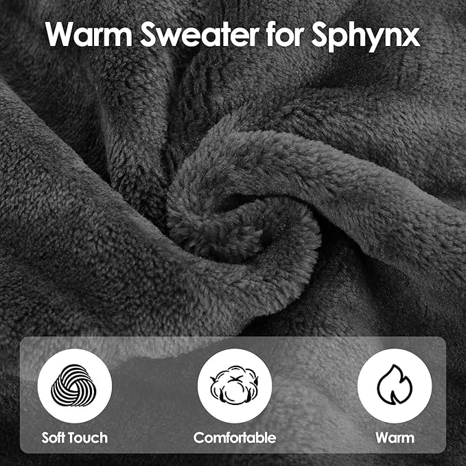 Sweaters for Cats, Hairless Sphynx Sweater Kitten Pullover with Sleeves, Warm and Soft Cat Pajamas Fleece Sweatshirt Jumpsuit, Turtleneck Clothes for Fall Winter, Grey S