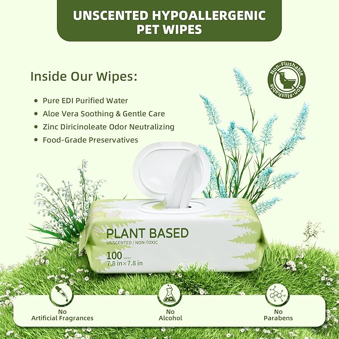 IMMHABI 400 Unscented Pet Wipes for Paws and Butt Plant Based Hypoallergenic Pets Cleansing & Deodorizing Anal Gland Hygienic Puppy Wipes for Dogs