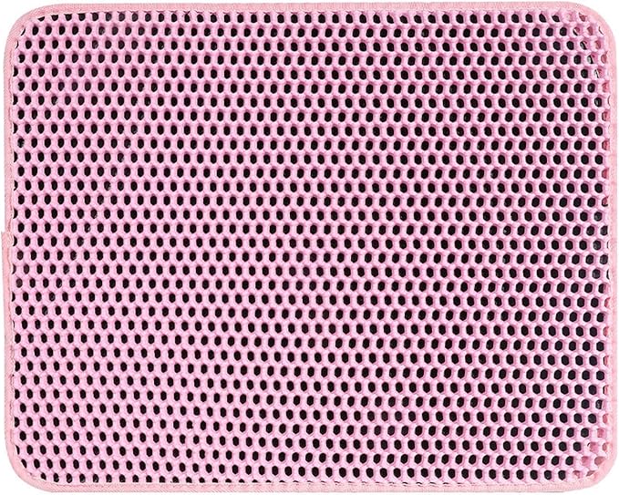 Cats Litter Mat, Cats Litter Trapping Mat, Honeycomb Layer Design, Less Waste Litter Trapping Mat Less Waste Cats Litter Mat Litter Trapping Tray, Pink-45 x 30cm