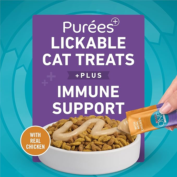Purina ONE Plus Immune Support Purees with Real Chicken Lickable Cat Treats - 1.4 oz (Pack of 4)