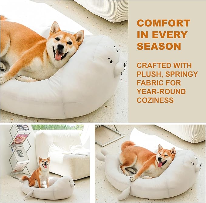 ZEZE Pet Cooling Bed in Seal Look Style - Summer Home for Dogs & Cats, Breathable, Washable, Non-Slip Design, for Pets < 45lbs