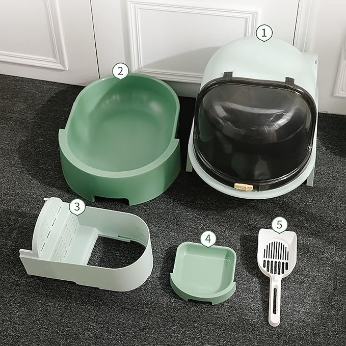 Cat Litter Box, Front Entry Cat Litter Box with Lid, Covered Kitten Litter Tray,Corridor-Type Odor-Proof Litter Box with Sand Drawer Including Cat Litter Scoop (Color : Gray)