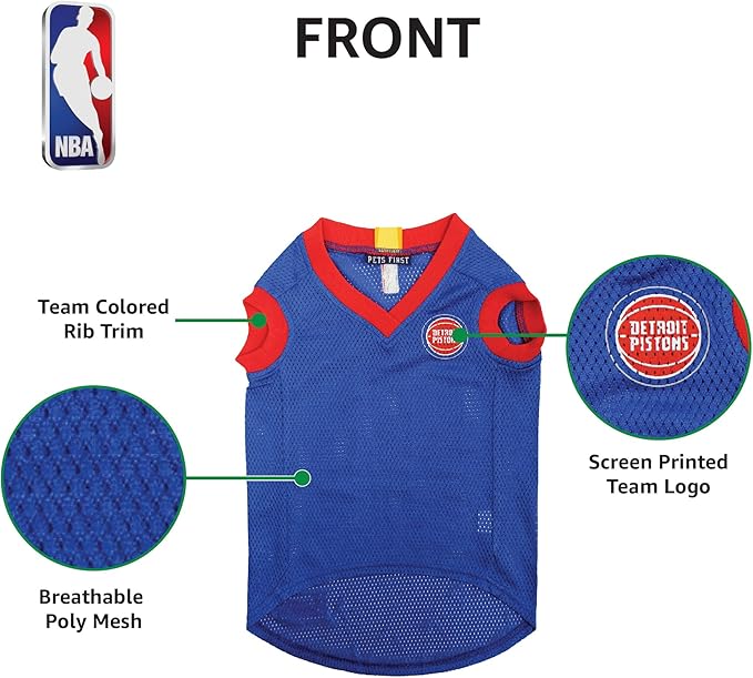 Pets First NBA DETROIT PISTONS DOG Jersey, X-Small - Tank Top Basketball Pet Jersey