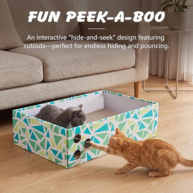 Cat Scratch Pad with Box, 5 Packs in 1 Cat Scratcher Board for Indoor Cats, Reversible Heavy-Duty Corrugated Scratching Board for Cats, Medium and Small Cats, Furniture Protection