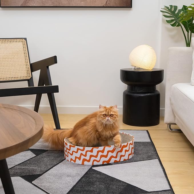 Conlun Cat Scratcher Cardboard,2 in 1 Oval Cat Scratch Pad Bowl for Indoor Kitty Grinding Claw,Round Kittens Scratching Board Corrugated Lounge Pet Beds&Furniture Protector for Couch&Carpets&Sofas