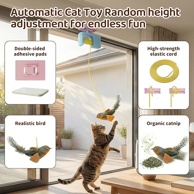 Interactive Cat Toys for Indoor Cats, Automatic Cat Hanging Toys for Bored Adult Cats, Cat Toys Realistic Bird with Catnip and Feather Chase Exercise Door Frame Cat Self Play Toys Blue