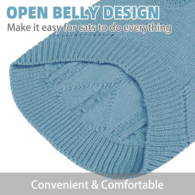PUPTECK Winter Cat Sweater Coat - Soft Warm Cold Weather Clothes Knitwear for Kittens & Small Dogs Indoor Outdoor Wearing, Knitted Classic for Doggies Kitties Girls Boys, Sky Blue, S