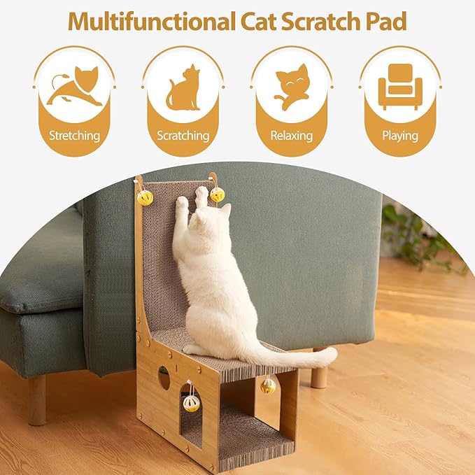 YEMOO Cat Scratcher, Cat Scratching Board, L Shaped Vertical Cat Scratcher for Wall and Couch Protection, Cat Cardboard Scratcher with 4 Ball Toys for Indoor Cats