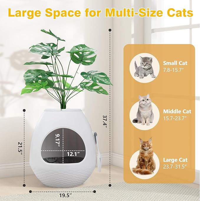 Eggloa6 Litter Box Plant Cat Litter Box Enclosure Extra Large Hidden Litter Box with 5PCS Litter Box Liners, Cat Litter Mat, Smart Odor Removal System for Cat Kitty Rabbit Mini Dutch Pig