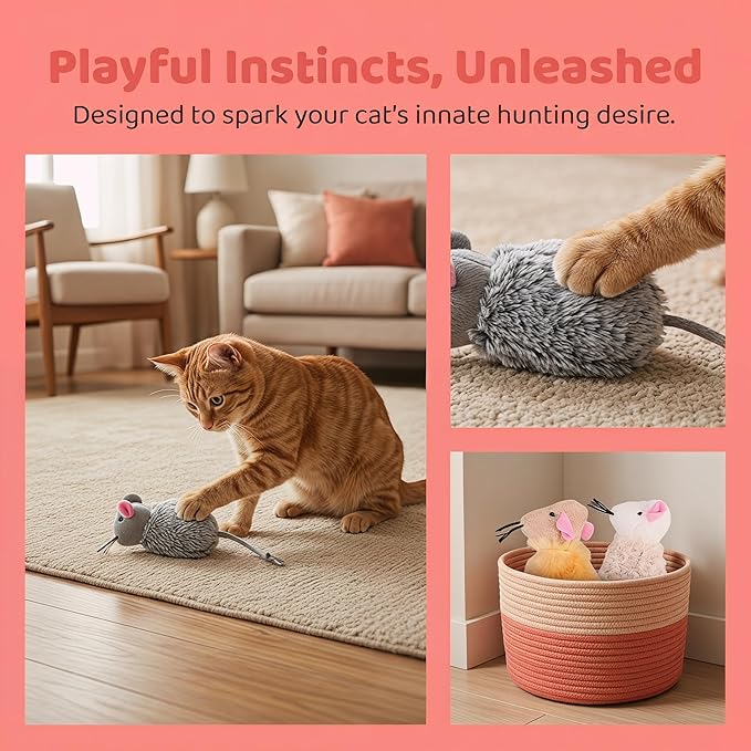 Veemoon 3 Pcs Refillable Catnip Toys for Cats, 3.54 Inches Catnip Toy Mouse, Indoor Kitten Plush Interactive Teething Chew Kicker Hunting Boredom Relief Pet Accessories