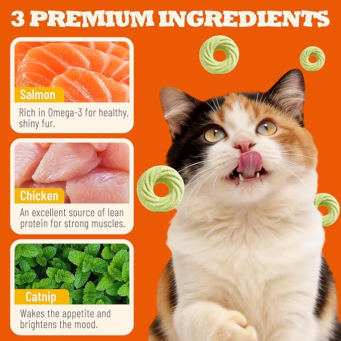 Catnip Cat Treats – Healthy Biscuits with Real Chicken, Vitamins & Catnip - Teeth Cleaning & Training Snacks for Indoor Cats (8 oz)