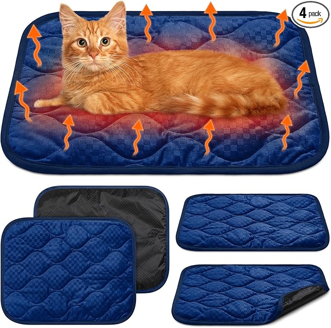 Tujoe 4 Pack Self Warming Cat Mat Self Heating Cat Pad Warm Thermal Pet Bed Washable Dog Crate Pad Body Heat Dog Bed Mat Blanket Non Slip Bottom for Outdoor Indoor Pets
